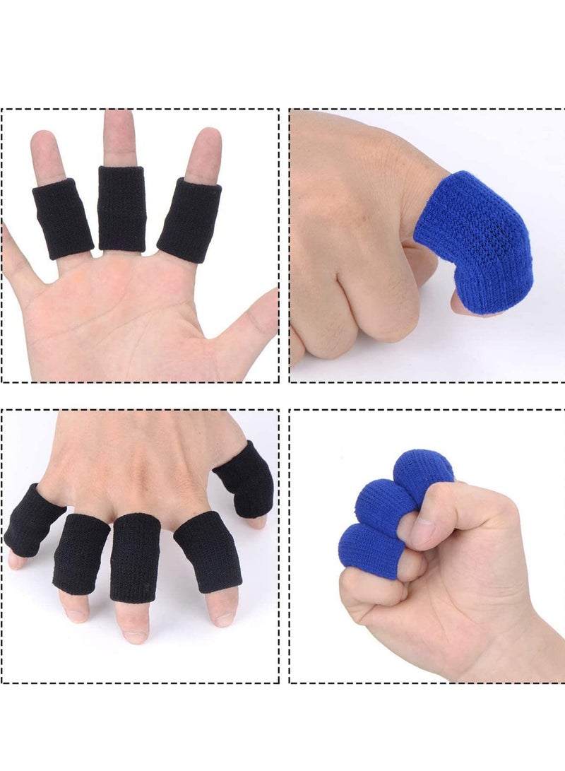 SOLARAE 20 Pieces Finger Sleeves Thumb Braces Support Elastic Compression Protector -Black/Blue - Image 3