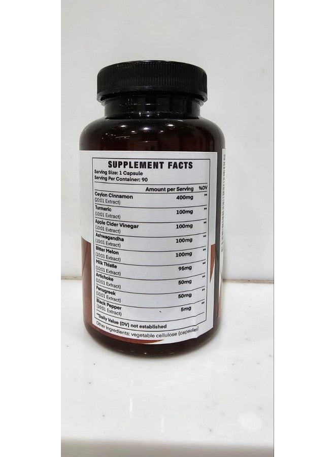 All-in-1 1000mg Highest Potency Ceylon Cinnamon, Turmeric, Apple Cider Vinegar, Ashwagandha, Bitter Melon with Milk Thistle, Artichoke & Fenugreek - Gluco Health Support - 90 Vegan Capsules - Image 5