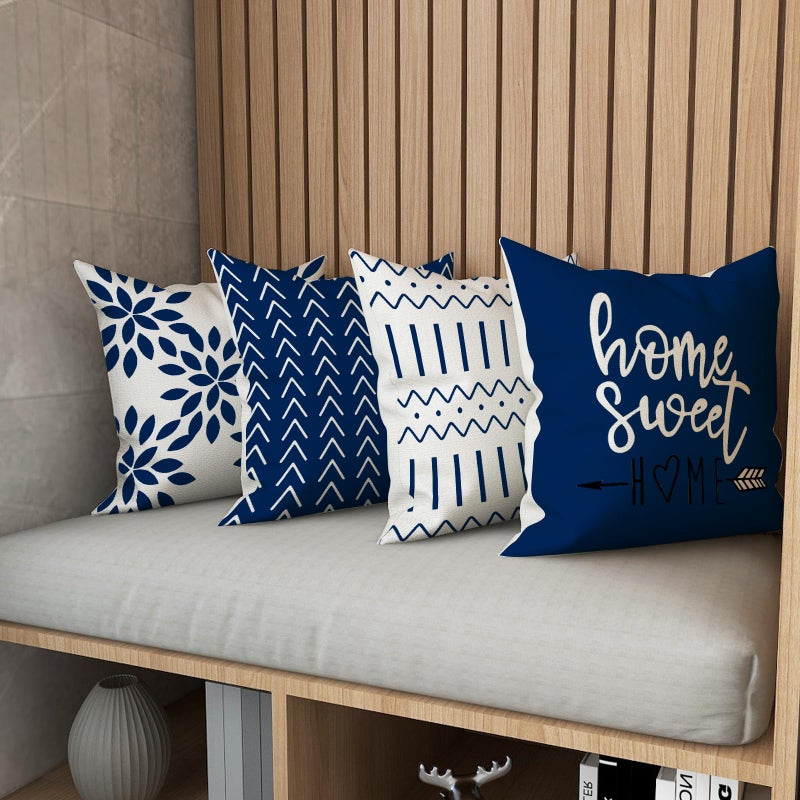 YCOLL Pillow Covers 18x18 Set of 4, Modern Sofa Throw Pillow Cover, Decorative Outdoor Linen Fabric Pillow Case for Chair Sofa Couch Bed Car, Dark Blue - Image 5
