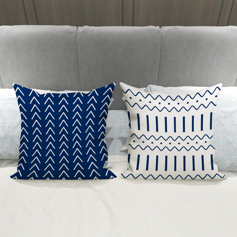YCOLL Pillow Covers 18x18 Set of 4, Modern Sofa Throw Pillow Cover, Decorative Outdoor Linen Fabric Pillow Case for Chair Sofa Couch Bed Car, Dark Blue - Image 2