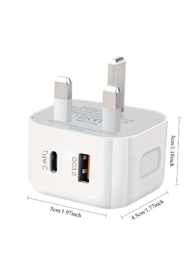 اراباش شاحن سريع QC3.0 بمنفذ USB-C بقوة 20 واط، شاحن هاتف ثنائي المنافذ، كابل من النوع C، شاحن ومحول شحن سريع - Image 2