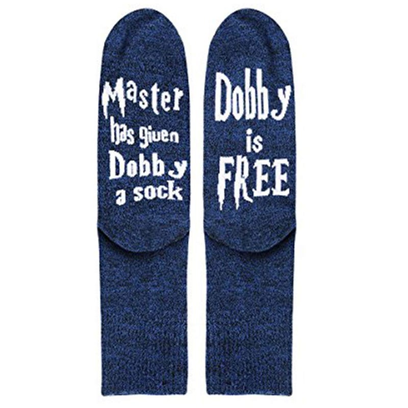SweetGo Dobby Socks, SweetGo Dobby Is Free Knitted Words Unisex Combed Cotton Novelty Funny Socks 1 Pack (Blue-1 Pair, One Size) - Image 4