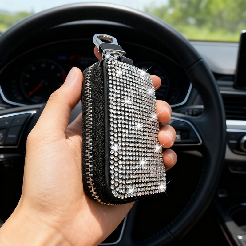 Pink Rhinestone Square Key Case Scratch Proof Wear Resistant For Daily Portability Fits Car Interiors - Image 4