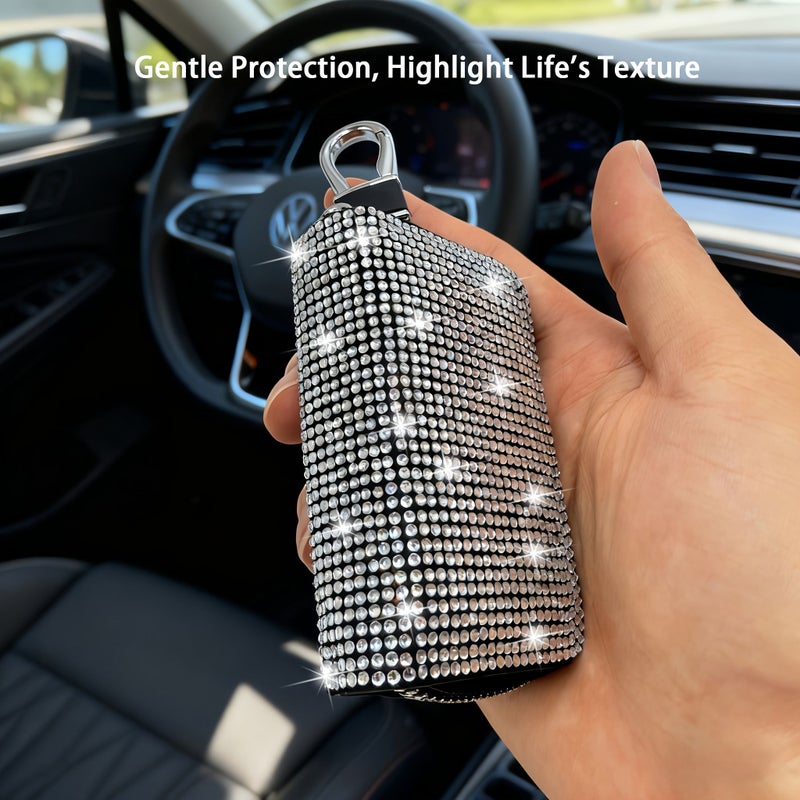 Pink Rhinestone Square Key Case Scratch Proof Wear Resistant For Daily Portability Fits Car Interiors - Image 2