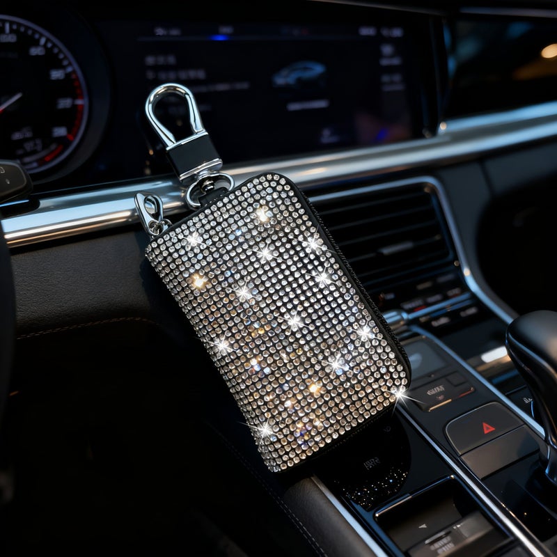 Pink Rhinestone Square Key Case Scratch Proof Wear Resistant For Daily Portability Fits Car Interiors - Image 5