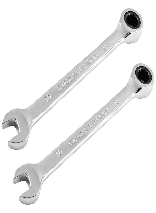 PHITUODA 2PCS 10mm Ratcheting Wrench, CR-V Steel Reversible Ratchet Wrench, SAE and Metric 72 Teeth - Image 1