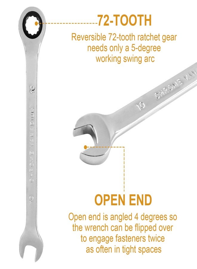 PHITUODA 2PCS 10mm Ratcheting Wrench, CR-V Steel Reversible Ratchet Wrench, SAE and Metric 72 Teeth - Image 3