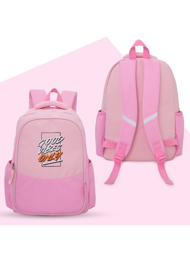 Eazy Kids Personalized 15.3” Lightweight School Backpack for Kids – Good Vibes Only Design, Pink - Image 4