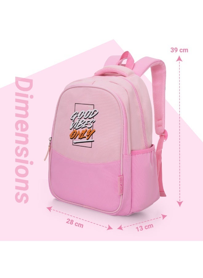 Eazy Kids Personalized 15.3” Lightweight School Backpack for Kids – Good Vibes Only Design, Pink - Image 5
