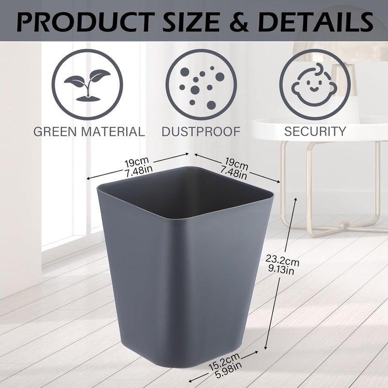 Hoolerry 9 Pieces Garbage Can 2 Gallon Small Trash Cans Bulk Bathroom Trash Bin Plastic Wastebasket Square for Bedroom Slim Bathroom Trashcan Small Container for Kitchen Office Home Rooms(Grey) - Image 2