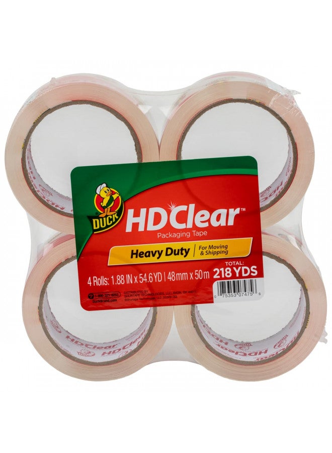 Duck Duck HD Clear Packing Tape - 4 Rolls, 218 Yards - Heavy Duty Packaging Tape for Shipping, Mailing, Moving & Storage - Clear, Strong Packing Tape Refills for Boxes - 1.88 In. x 54.6 Yd. (240378) - Image 1