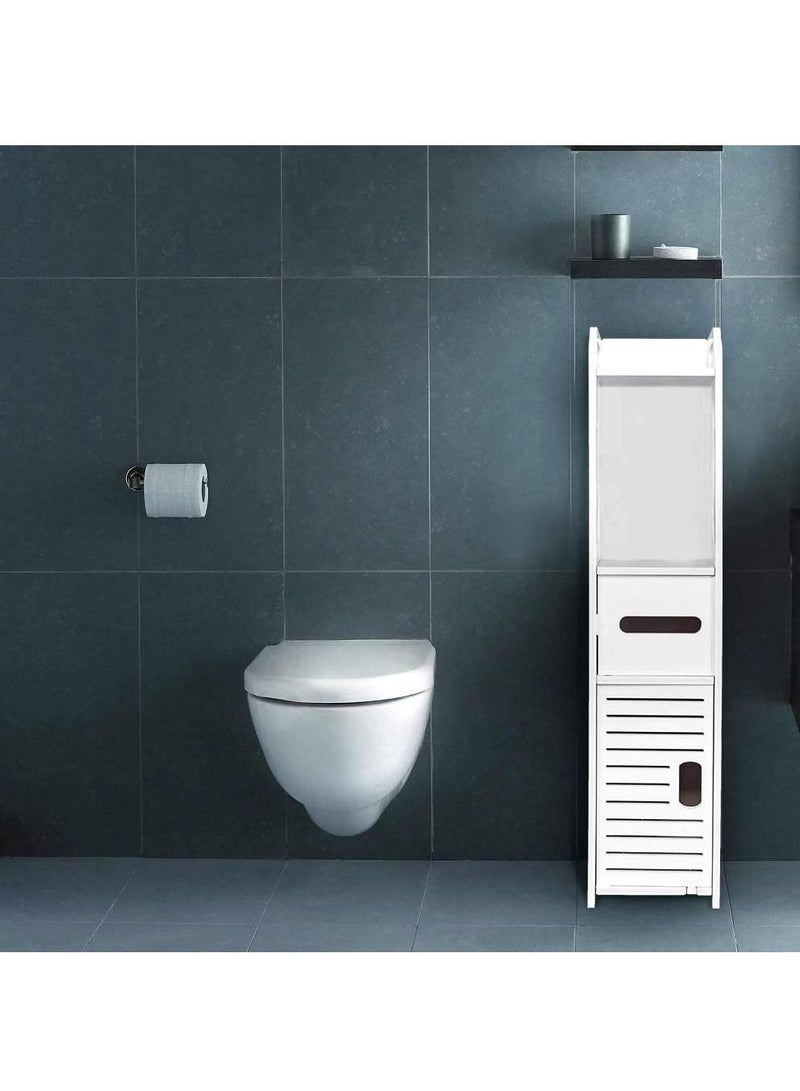 LINGWEI Small Bathroom Storage Corner Floor Cabinet with Doors and Shelves Thin Toilet Vanity Cabinet Narrow Bath Sink Organizer Towel Storage Shelf For Paper Holder White - Image 4