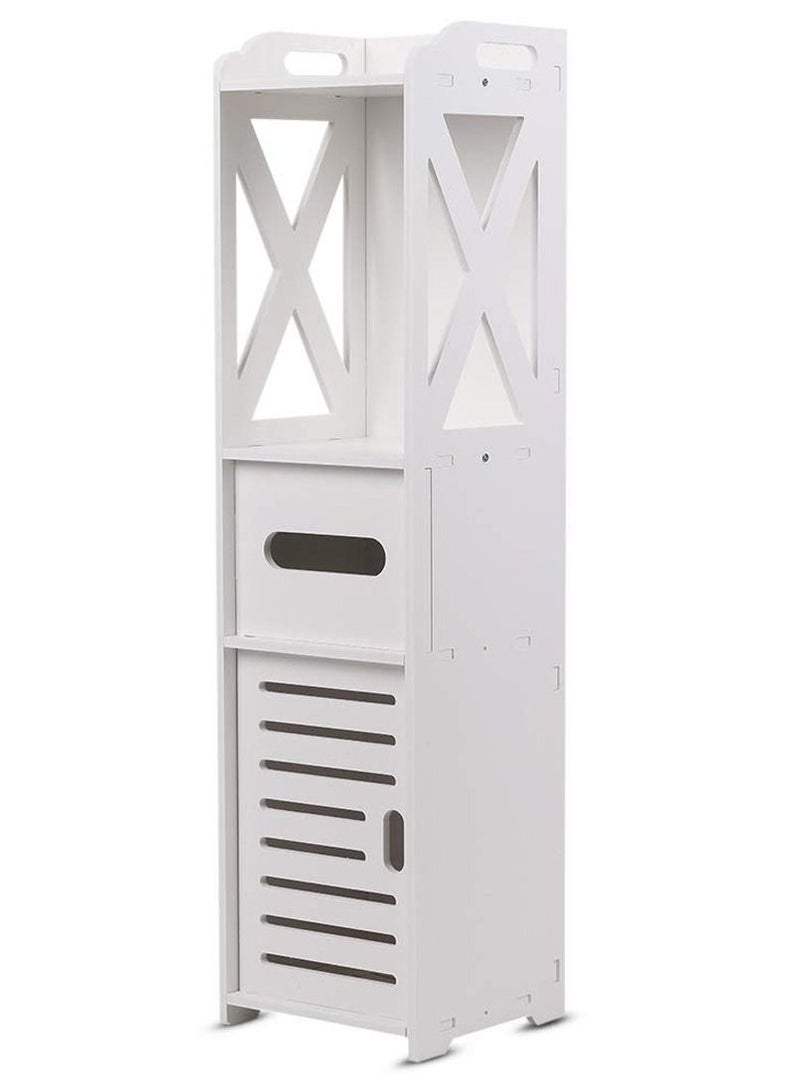 LINGWEI Small Bathroom Storage Corner Floor Cabinet with Doors and Shelves Thin Toilet Vanity Cabinet Narrow Bath Sink Organizer Towel Storage Shelf For Paper Holder White - Image 3