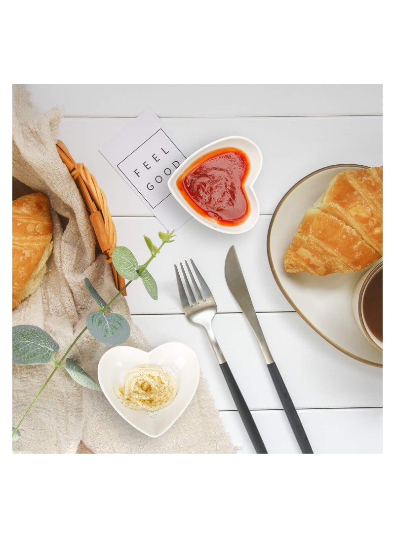 SOLARAE Love Heart Shaped Ceramic Dipping Bowls, Porcelain Side Seasoning Dish Bowl Set, for Jam, Appetizers, Dessert and Other Party, 5Pcs - Image 4