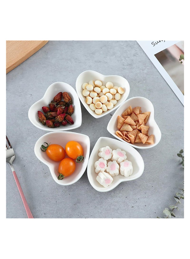 SOLARAE Love Heart Shaped Ceramic Dipping Bowls, Porcelain Side Seasoning Dish Bowl Set, for Jam, Appetizers, Dessert and Other Party, 5Pcs - Image 1