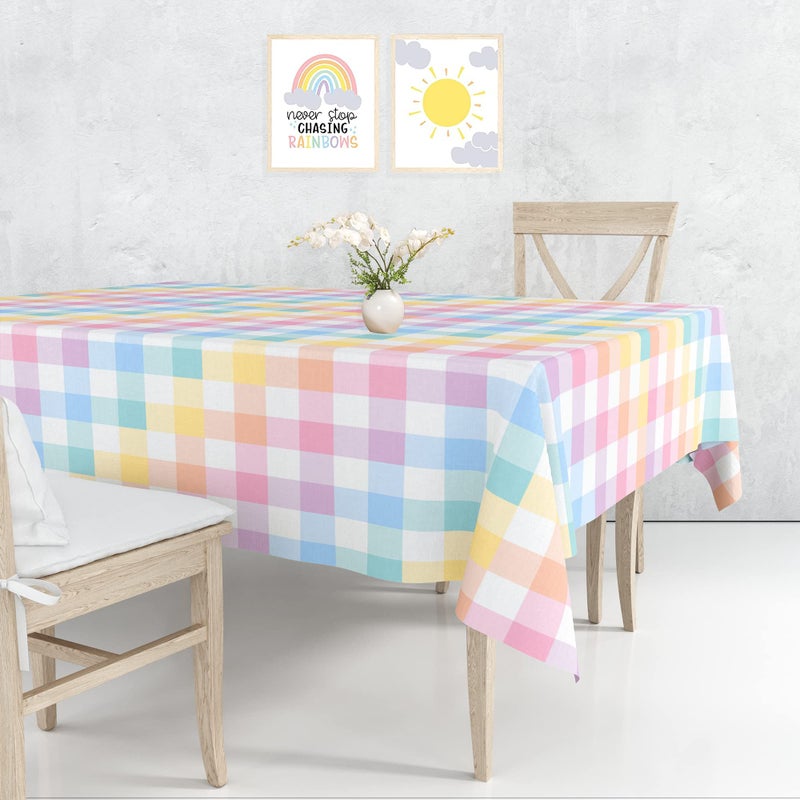 Pastel Tablecloths 54x108 Gradient Colorful Checkered Rainbow Fabric Table Cover for Easter Birthday Bachelorette Engagement Wedding Bridal Shower Macaron Theme Outdoor Picnic Party Supplies