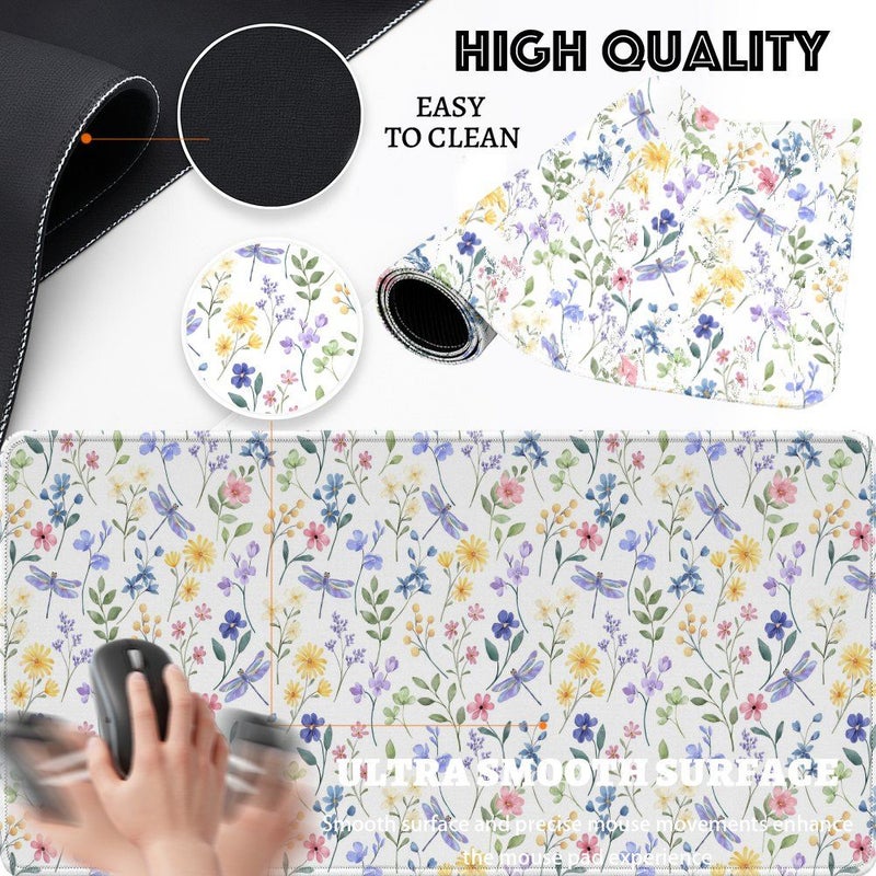 Watercolor Flowers Aesthetic Design Mouse Pad M Size 18 X 22 Cm Non Slip Rubber Base Extended Gaming Desk Mat For Computer Laptop Keyboard Black - Image 2