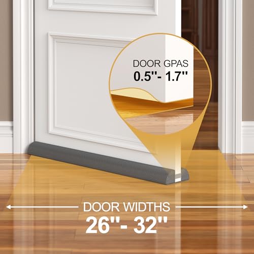 HADOR 32 Inches Door Draft Stopper - 26"-32" Adjustable, Seals 0.5"-1.7" Gaps | Blocks Drafts/Noise/Pet Hair | No Permanent Adhesive, Machine Washable, Grey - Image 5