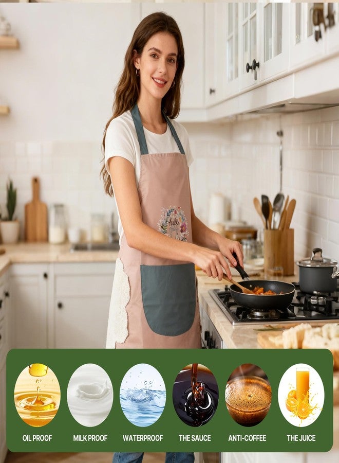 DILLMAN Women Kitchen Apron with Hand Wipe Pockets，Big Pocket,Hand-wiping, Waterproof for Cooking Baking, Pink, L - Image 4