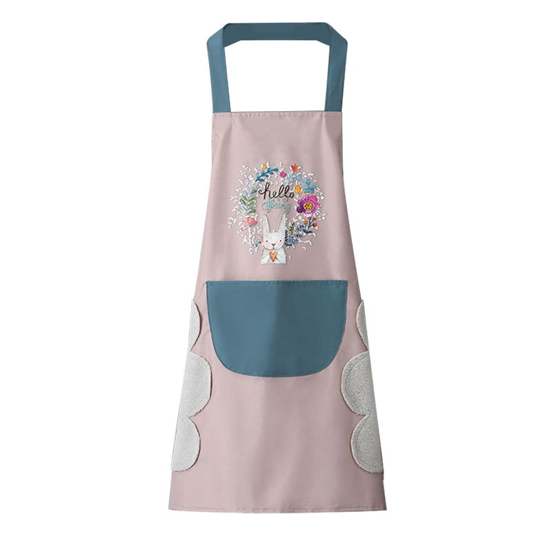 DILLMAN Women Kitchen Apron with Hand Wipe Pockets，Big Pocket,Hand-wiping, Waterproof for Cooking Baking, Pink, L - Image 1
