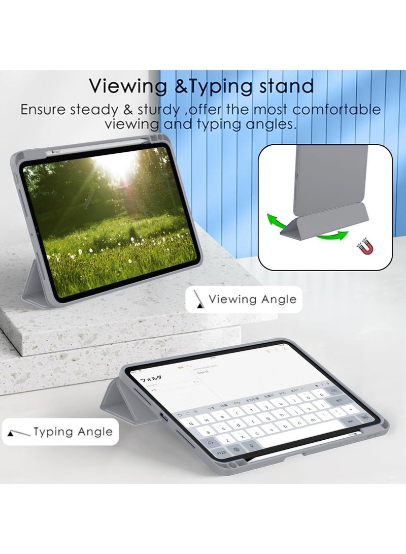 Wtech Apple iPad Pro 11 5G 2024 (5th Gen) 11 inch / Apple iPad Pro 11-inch (M5) 2025 Smart Flip Auto Awake/Auto Sleep Leather Texture with Pen Holder Case Cover - Grey - Image 4