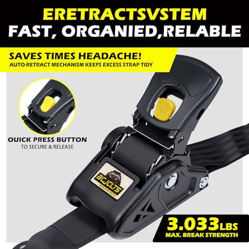 BCJCLTS Retractable Ratchet Straps 2" x 10ft, 3,000lb Break Strength, Heavy Duty Easy Release Tie Down for Trucks, Trailers, Motorcycles, ATVs, Secure Cargo Straps - Image 4