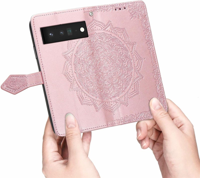 YUANSHXM-Wallet Case for Google Google Pixel 9 Pro/9 Pro XL/9,All-Inclusive Protection Retro Embossing Leather Cover with Card Slots Flip Kickstand Case (Gray,9 Pro) - Image 4