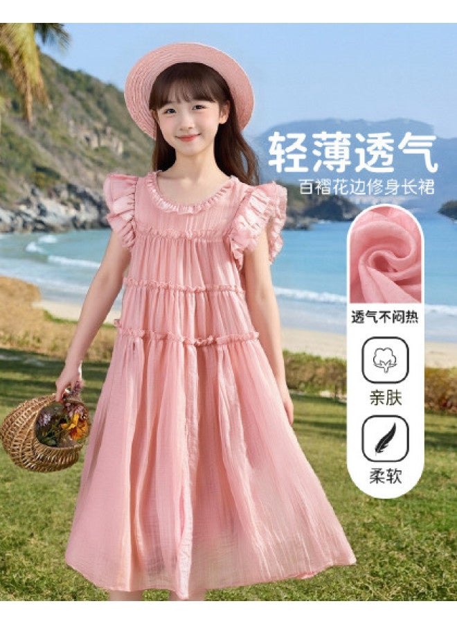 Bumblebee فستان صيفي بلا أكمام مزخرف للفتيات 2025 موضة جديدة فستان أنيق بأكمام متطايرة للفتيات الكبار ملابس عصرية - Image 1