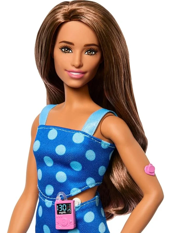 Barbie Fashionistas Doll #242, Barbie Doll with Type 1 Diabetes Wearing Polka Dot Outfit and Accessories, In Partnership with Breakthrough T1D