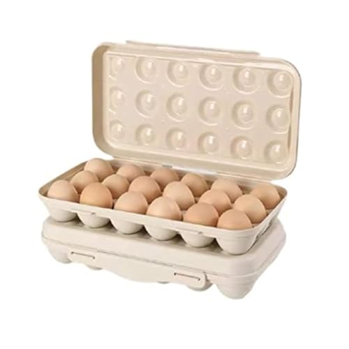 ZROY ENTERPRISE Double Layer Refrigerator 18 Egg Storage Box/Food Storage Box/Vegetable Storage Basket with Tray Double Layer Egg Box (Cream) - Image 1