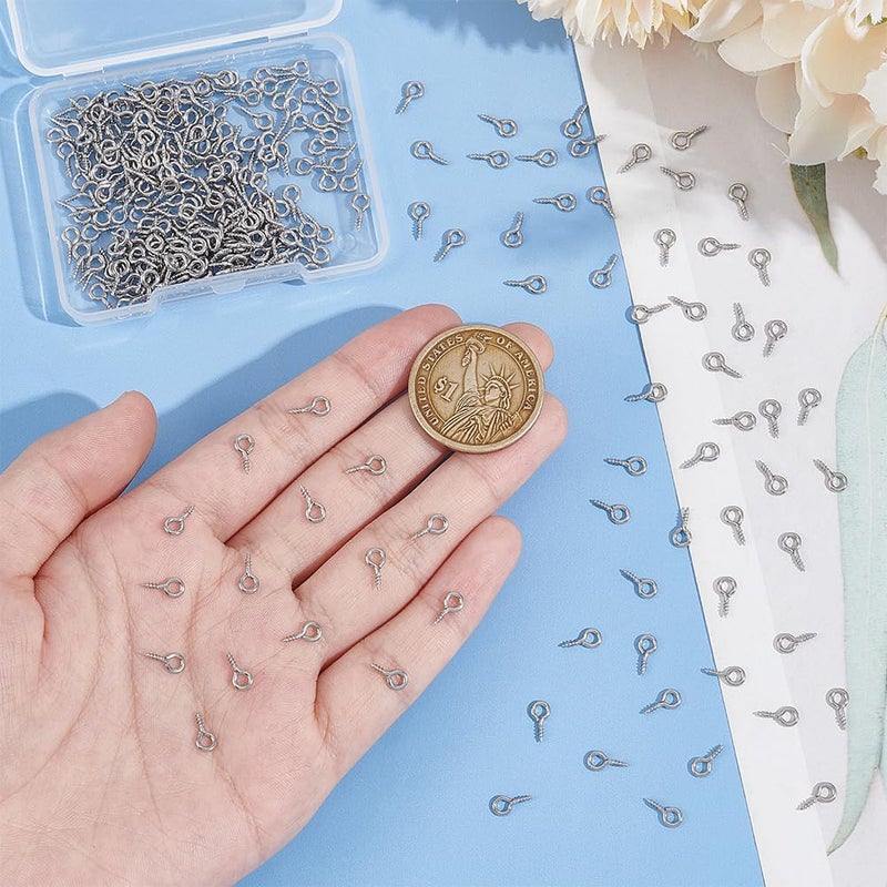UNICRAFTALE 300pcs 8x4mm Stainless Steel Screw Eye Pin Peg Bails Small Screw Eye Pins Clasps Hooks 1mm Pin Eye Screws Connectors for Half Drilled Beads Jewelry Earring Making, Hole 2mm - Image 3