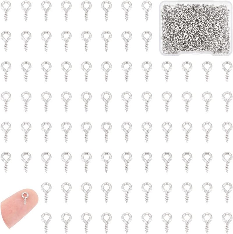 UNICRAFTALE 300pcs 8x4mm Stainless Steel Screw Eye Pin Peg Bails Small Screw Eye Pins Clasps Hooks 1mm Pin Eye Screws Connectors for Half Drilled Beads Jewelry Earring Making, Hole 2mm - Image 1