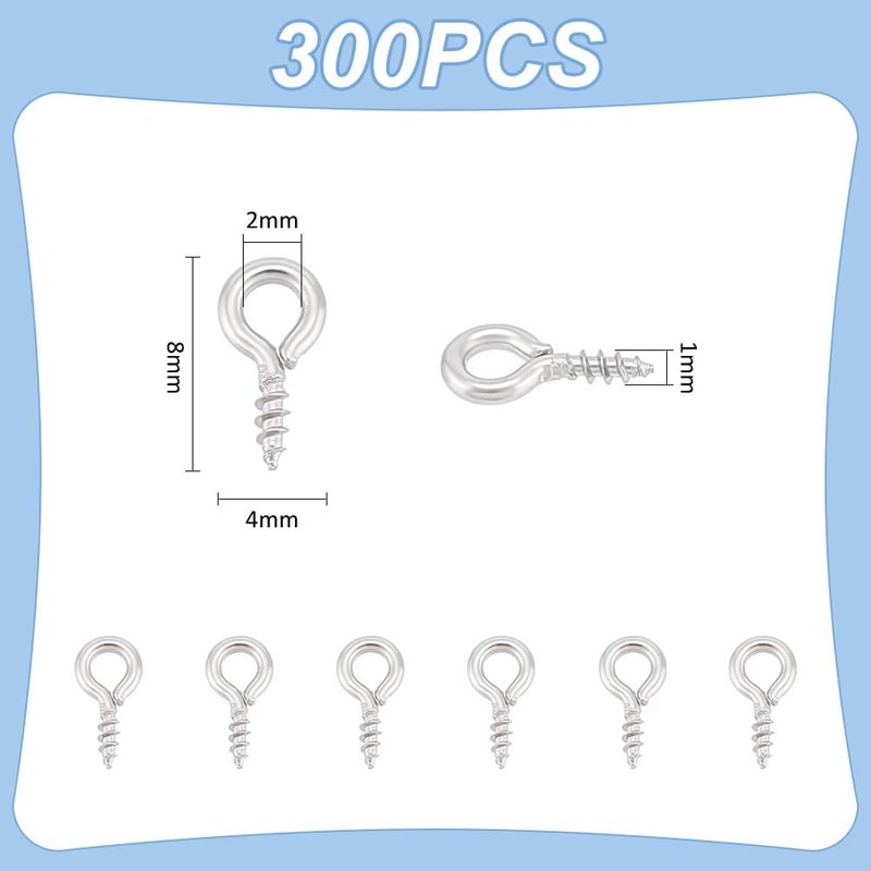UNICRAFTALE 300pcs 8x4mm Stainless Steel Screw Eye Pin Peg Bails Small Screw Eye Pins Clasps Hooks 1mm Pin Eye Screws Connectors for Half Drilled Beads Jewelry Earring Making, Hole 2mm - Image 2