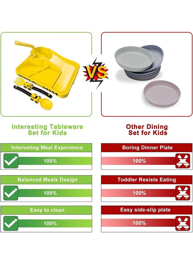 Deinyi Construction Toddler Plates - Toddler Eating Utensil Set with Removable Straw - Easter Gifts - Baby Plates Feeding Set - for Stocking Stuffers and Birthday Gifts - Yellow - Image 5