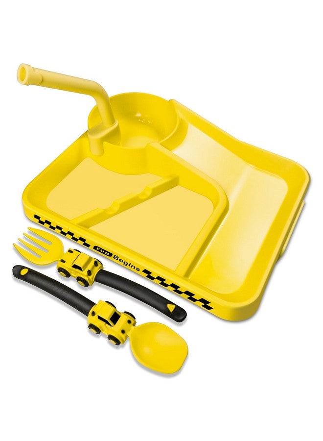 Deinyi Construction Toddler Plates - Toddler Eating Utensil Set with Removable Straw - Easter Gifts - Baby Plates Feeding Set - for Stocking Stuffers and Birthday Gifts - Yellow - Image 1