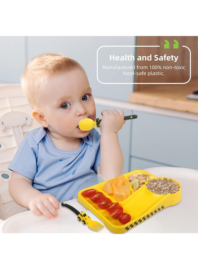 Deinyi Construction Toddler Plates - Toddler Eating Utensil Set with Removable Straw - Easter Gifts - Baby Plates Feeding Set - for Stocking Stuffers and Birthday Gifts - Yellow - Image 3