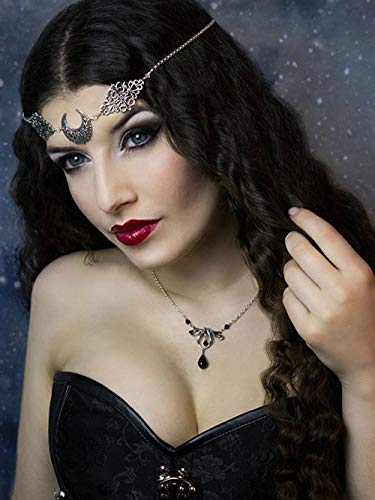 Doubnine Crescent Moon Boho Head Chain Pendant Gothic Forehead Headpiece Headband Retro Hair Accessories Wedding Head Dress for Women Bride Women - Image 2