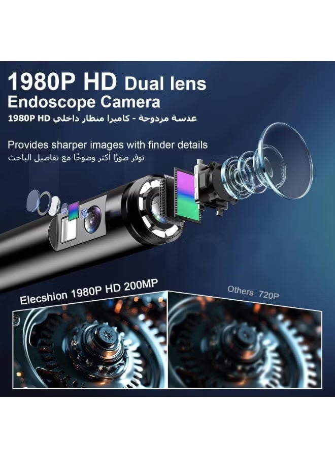 inskam Dual Lens Endoscope Camera with Light-Borescope Inspection Camera with 8+1 Adjustable LED Lights 1980P Endoscope Camera with 16.5ft Semi-Rigid Snake Camera IP68 Waterproof for iPhone iPad Android Phone - Image 2