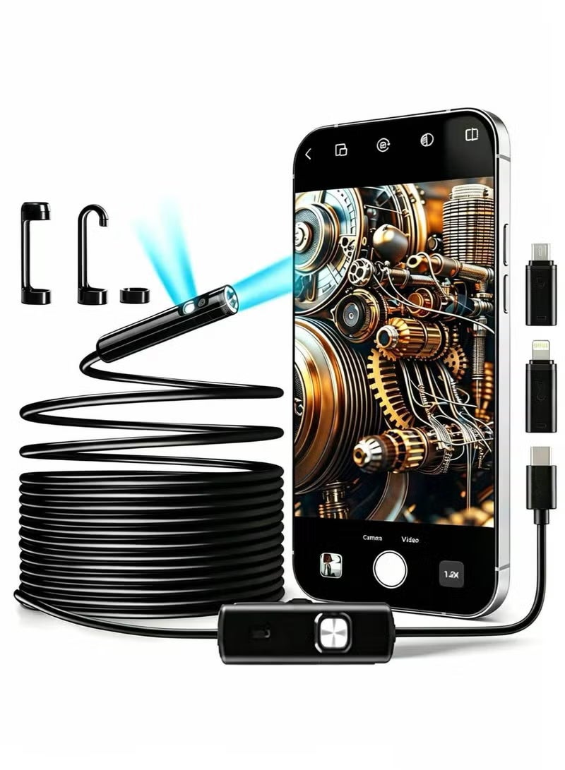 inskam Dual Lens Endoscope Camera with Light-Borescope Inspection Camera with 8+1 Adjustable LED Lights 1980P Endoscope Camera with 16.5ft Semi-Rigid Snake Camera IP68 Waterproof for iPhone iPad Android Phone - Image 1