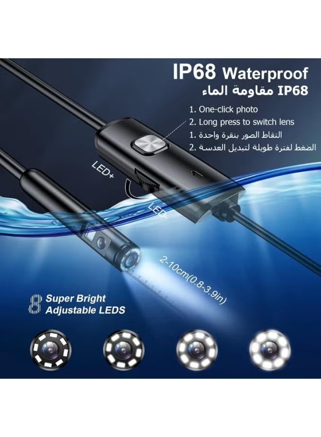 inskam Dual Lens Endoscope Camera with Light-Borescope Inspection Camera with 8+1 Adjustable LED Lights 1980P Endoscope Camera with 16.5ft Semi-Rigid Snake Camera IP68 Waterproof for iPhone iPad Android Phone - Image 4