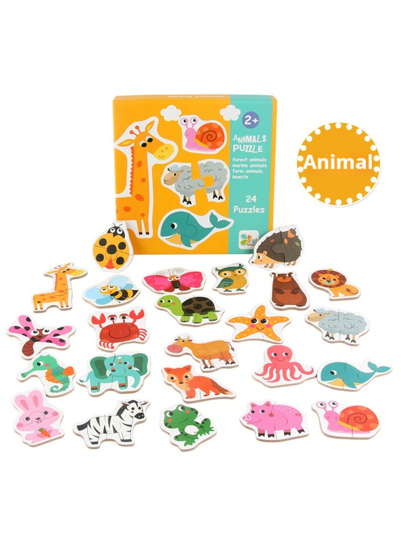 JiFENG 24 Pack Wooden Puzzles for Toddlers - Animal Shaped Toys for Entertainment, Puzzles for Early Learning, Preschool Education Gifts for Ages 1, 2, and 3 - Image 1