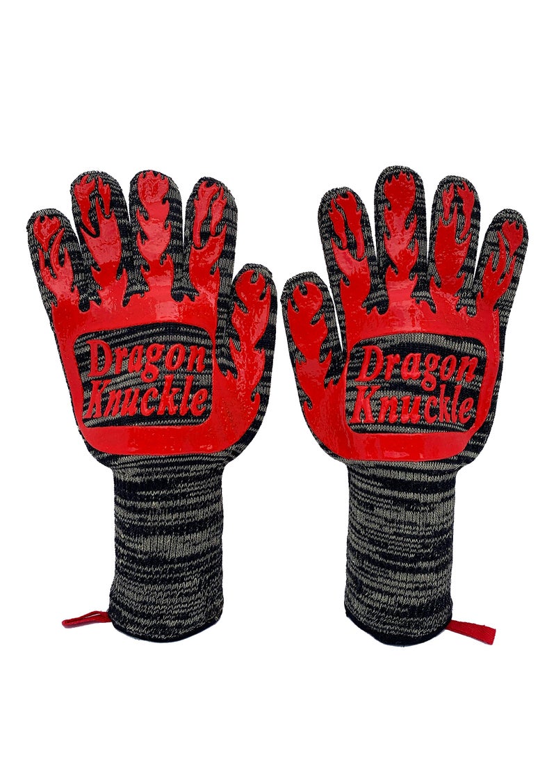 Dragon Knuckle Heat Resistant BBQ Gloves by Dragon Knuckle New and Improved to Withstand 1472F  Grilling Barbecue Charcoal Grill Tools Kevlar Nomex Cut Resistant Great Gift 
