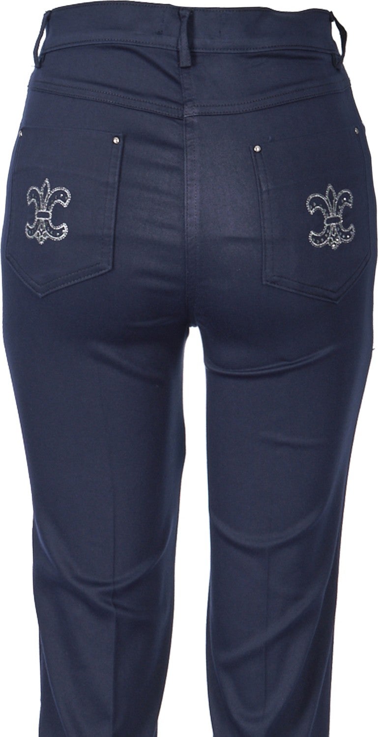 Seleste Wide Leg Normal Waist Navy Blue Women's Trousers Y506  - Image 5