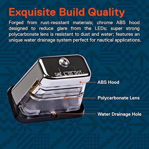 ONLINE LED STORE TRUE MODS Chrome LED License Plate Boat Trailer Light [Stud Mount] [DOT FMVSS 108] [SAE L] [Waterproof] [12V DC] Universal Submersible Tag Lamp for Auto Work Utility Flat Bed Dump Box Semi Truck RV - Image 5