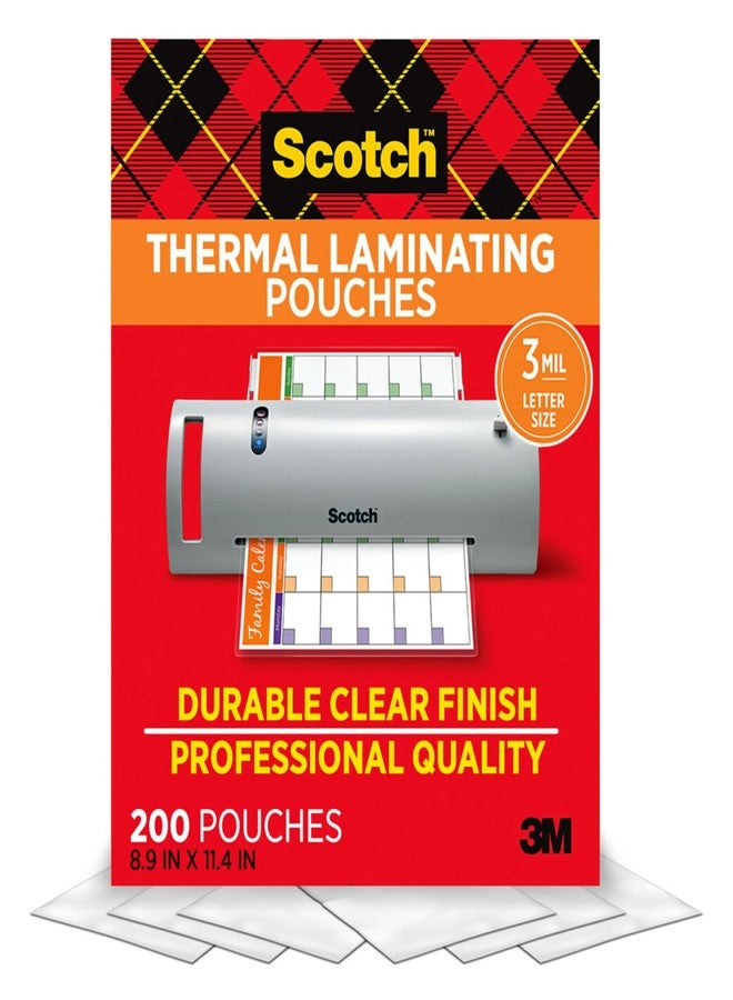 Scotch Thermal Laminating Pouches, 200 Pack Laminating Sheets, 3 Mil, 8.9 x 11.4 Inches, Education Supplies & Craft Supplies, for Use with Thermal Laminators, Letter Size Sheets (TP3854-200) - Image 1