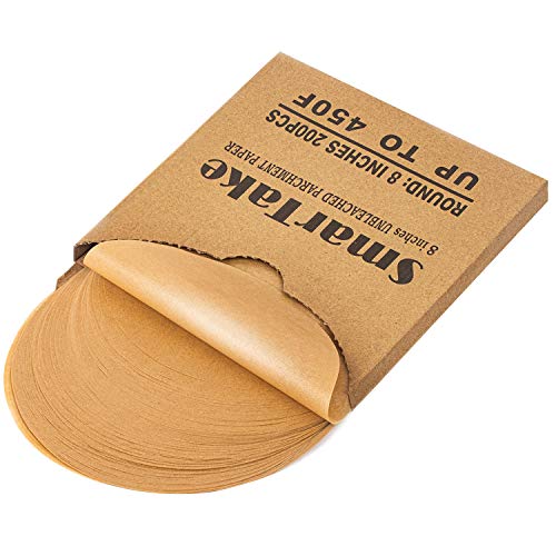 SMARTAKE SMARTAKE 200 Pcs Unbleached Parchment Paper Baking Sheets Round 8 Inches NonStick Precut Baking Parchment for Baking Grilling Air Fryer Steaming Bread Cup Cake Cookie and More 