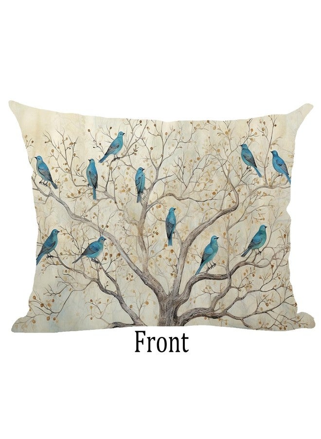 Ramirar Ink Painting Watercolor Blue Birds Brown Tree Fall Y'all Autumn Decorative Lumbar Throw Pillow Cover Case Home Living Room Bed Sofa Car Cotton Linen Rectangular 12 x 20 Inches - Image 3