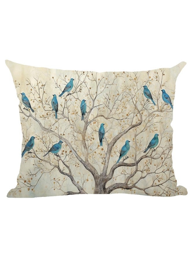 Ramirar Ink Painting Watercolor Blue Birds Brown Tree Fall Y'all Autumn Decorative Lumbar Throw Pillow Cover Case Home Living Room Bed Sofa Car Cotton Linen Rectangular 12 x 20 Inches - Image 2