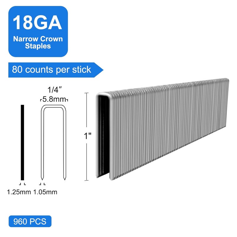 SimCos 18 Gauge 1/4" Narrow Crown 304 Stainless Steel Staples 1 Inch 960 Counts for 18 GA Pneumatic or Electric Stapler or Staple Gun - Image 2