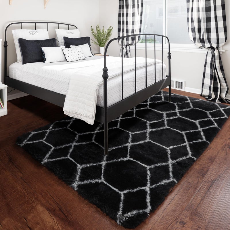 ONASAR Area Rugs for Bedroom Living Room, Fluffy 4x6 Black and White Rug, Geometric Shaggy Plush Bedside Indoor Floor Carpet for Nursery Kids Teens Girls Boys Dorm Home Office Decor - Image 4